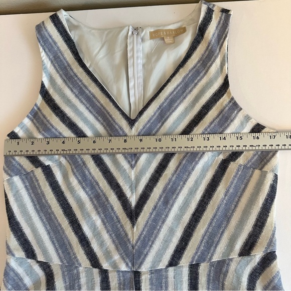 Hope & Harlow Blue Striped Linen Blend Sleeveless Midi Dress Sz 8 Lightweight - Picture 7 of 9